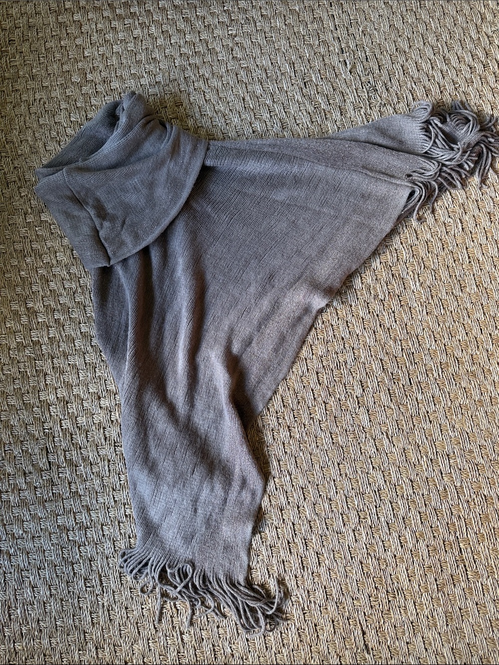 Women’s Brown with Metallic Details Fringe Poncho Sweater - Classic Knit